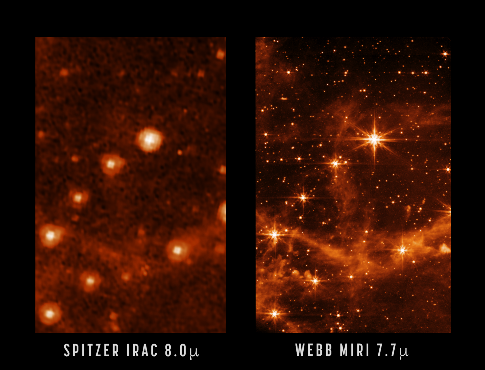 詹姆斯·韦伯空间望远镜与斯皮策空间望远镜拍摄的大麦哲伦星系