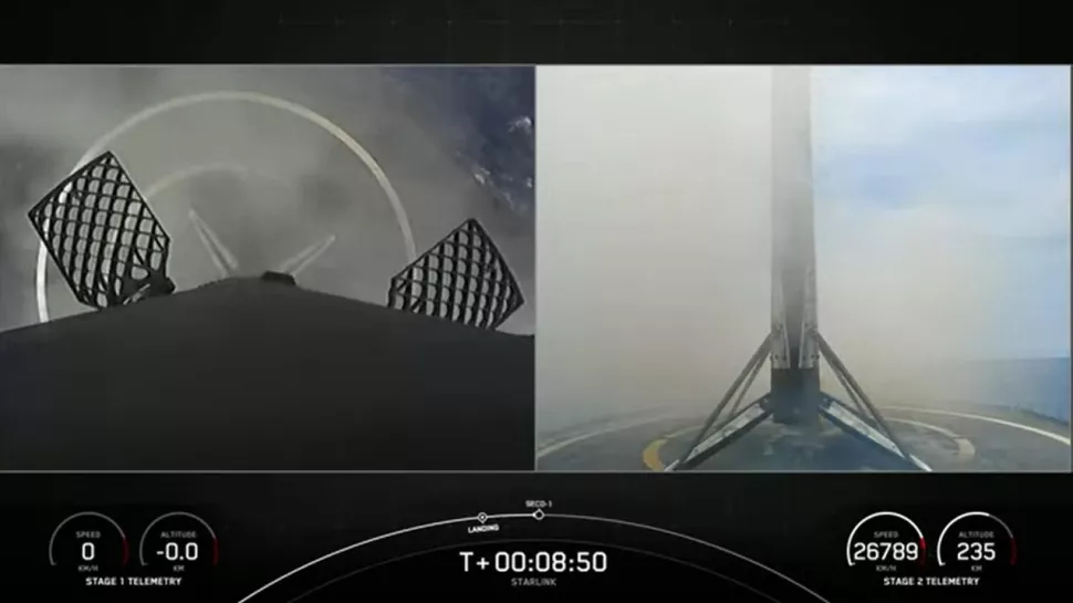 2022 年 6 月 19 日， SpaceX 猎鹰 9 号的一级火箭在为全球星公司发射了一颗通信卫星后，降落在海上。