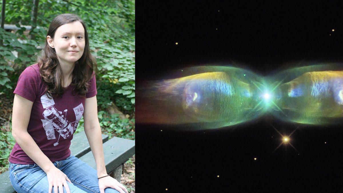 民间科学家朱迪·施密特处理 NASA 的天文图像。她作品的一个例子是闵可夫斯基的蝴蝶，右边是蛇夫座方向的行星状星云。